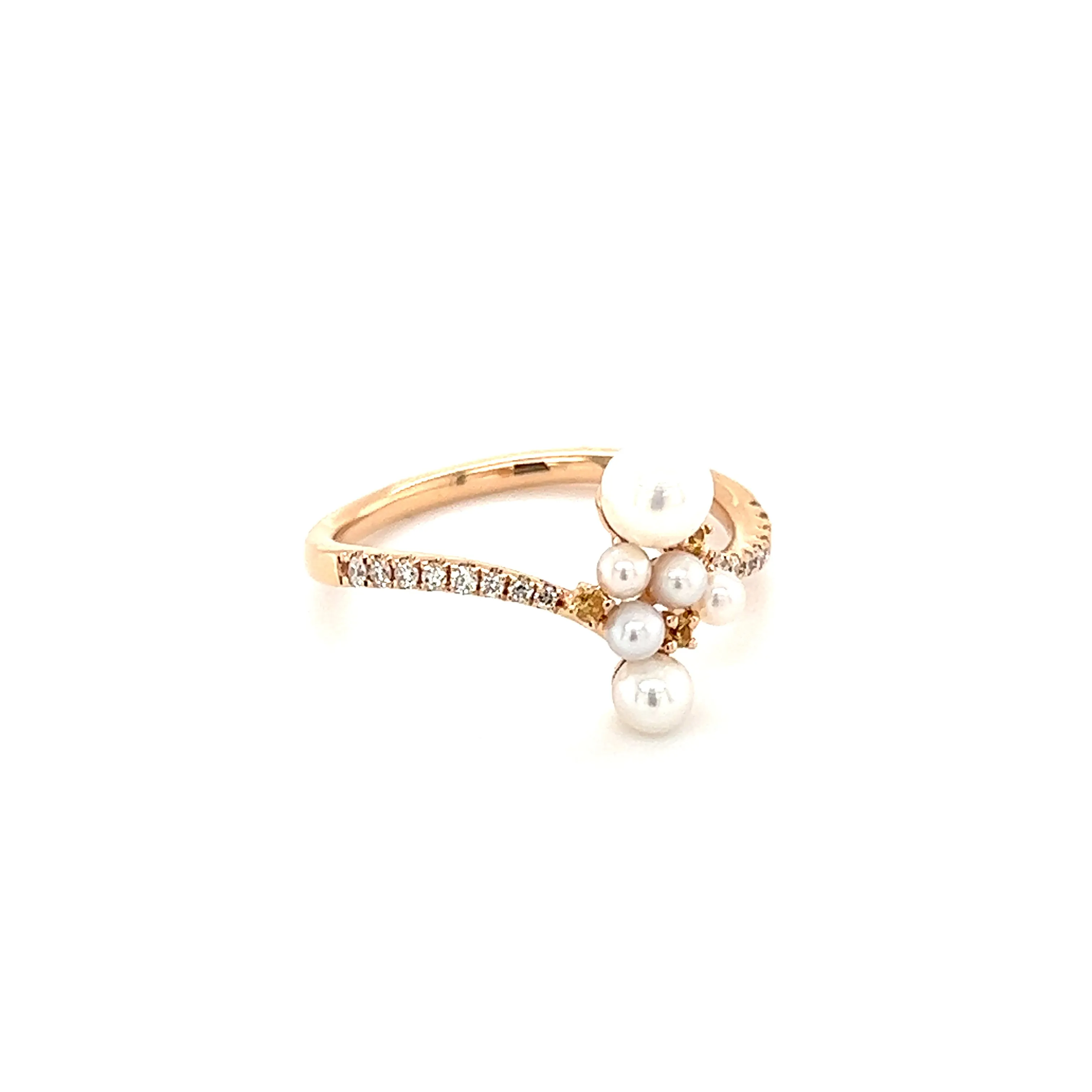 Pearl Bypass Ring with Yellow Sapphires and Diamonds in 18K Rose Gold