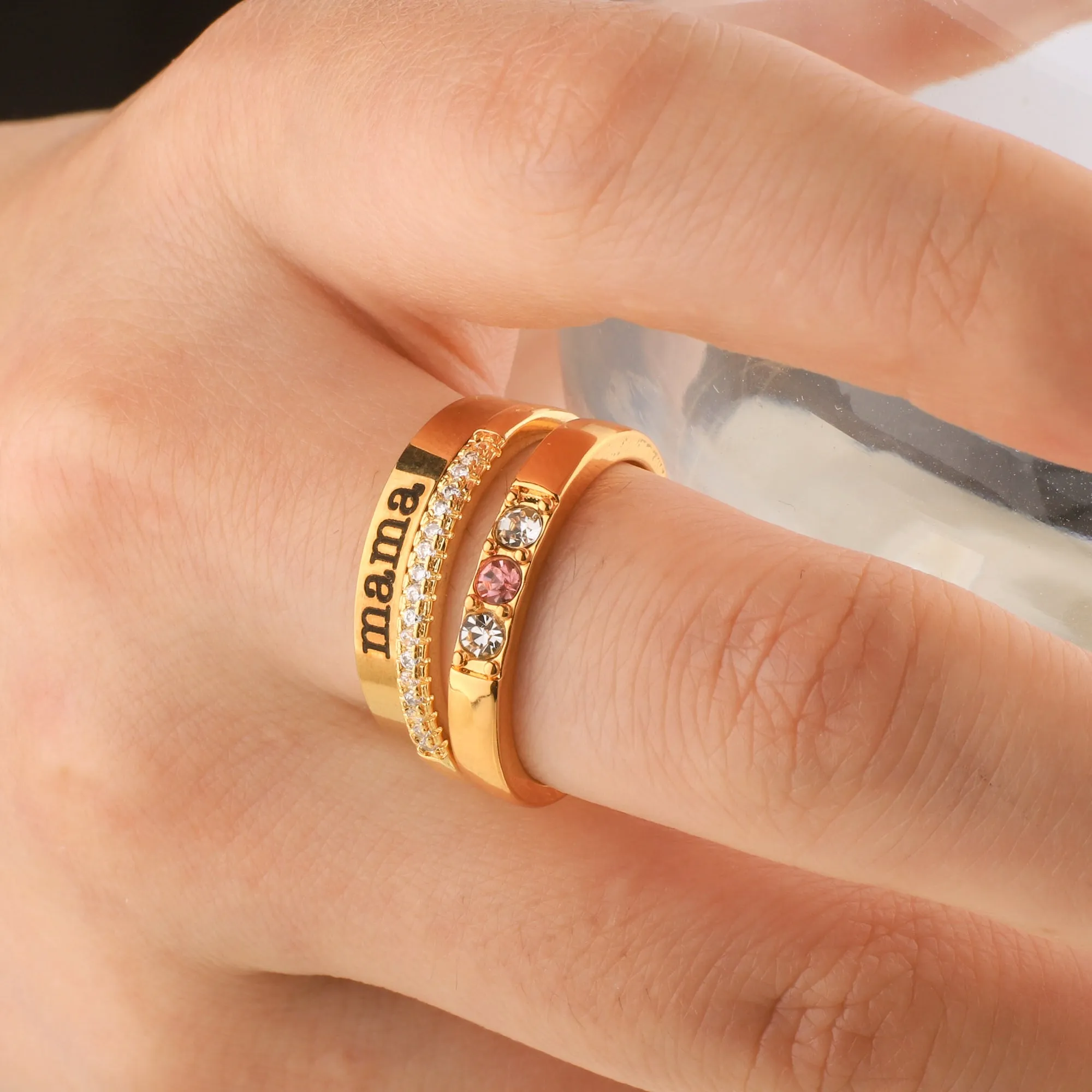 Personalized Birthstones Stacking Name Rings