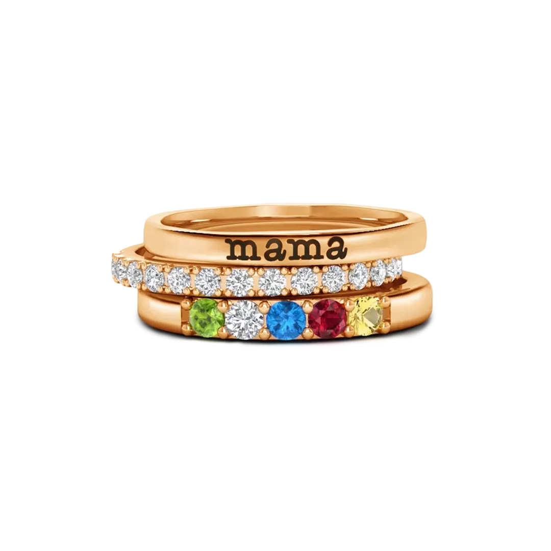 Personalized Birthstones Stacking Name Rings