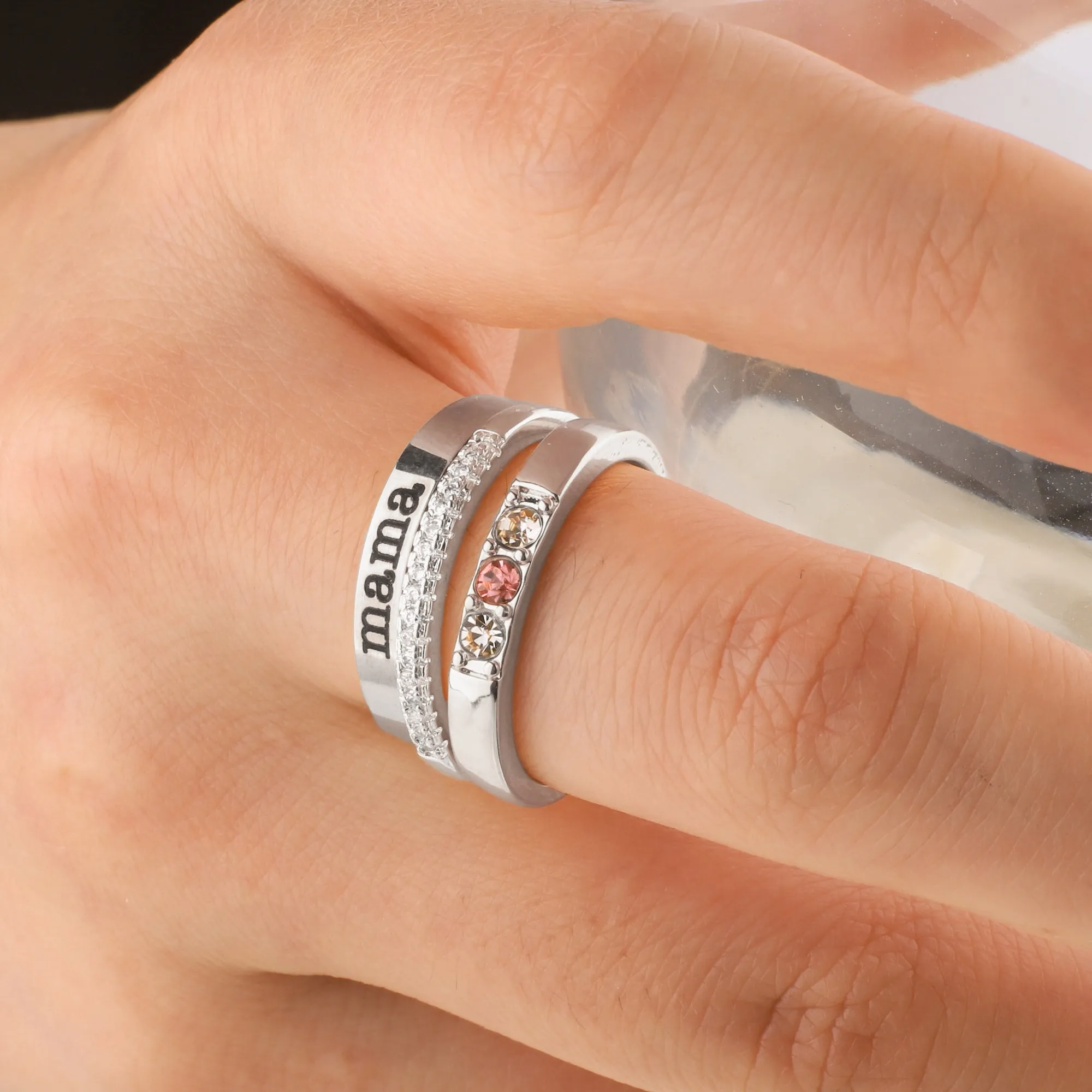 Personalized Birthstones Stacking Name Rings