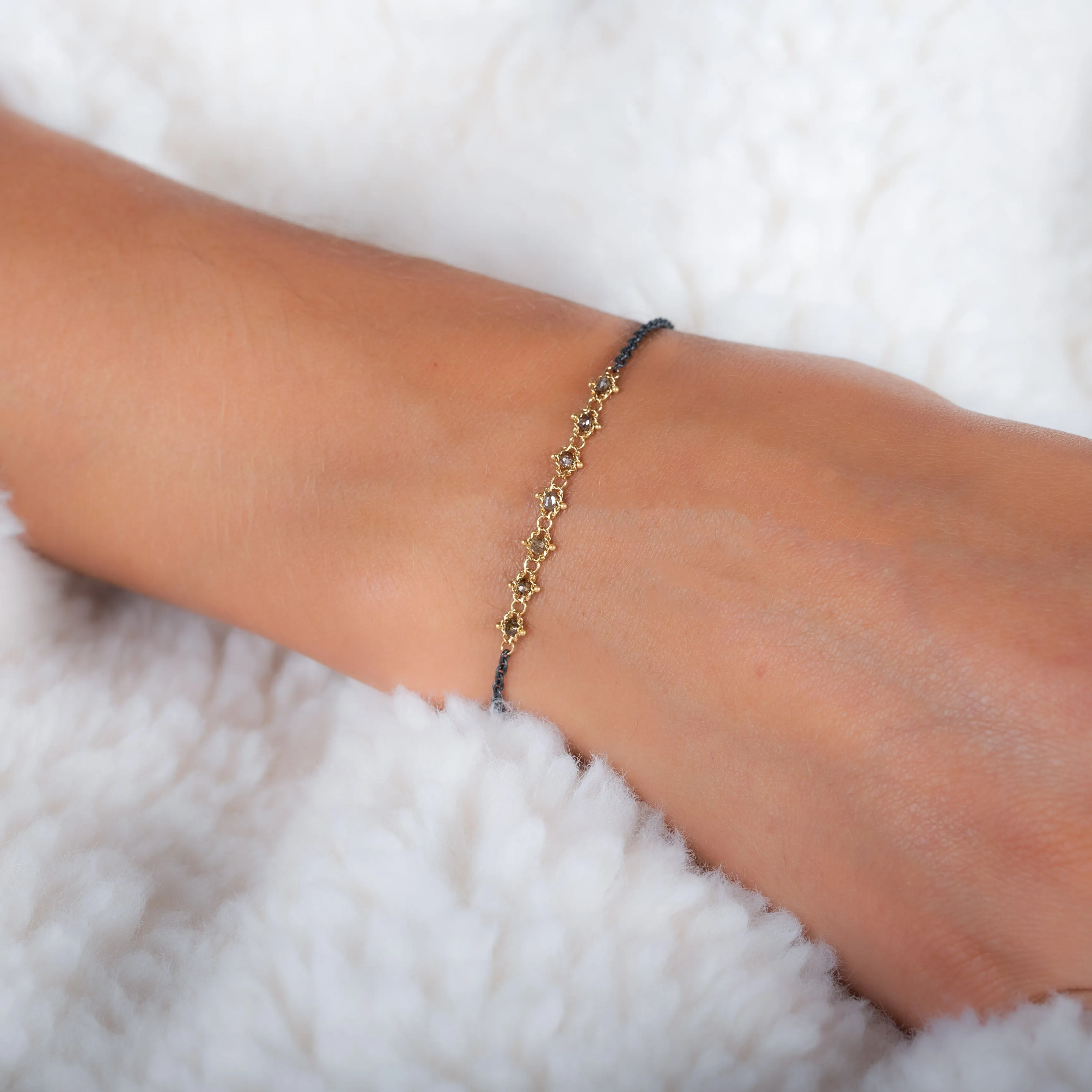 Petite Contrast Textile Bracelet in Champagne Diamond