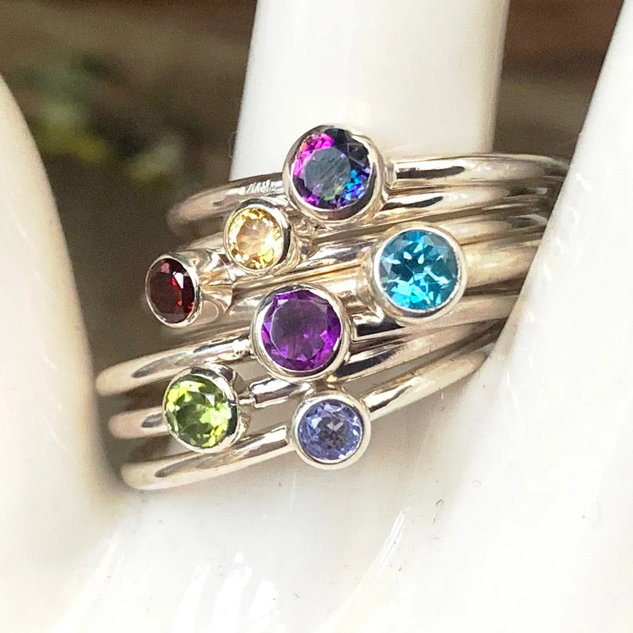 Plain band 4mm round Gemstone stacking rings. Made to order