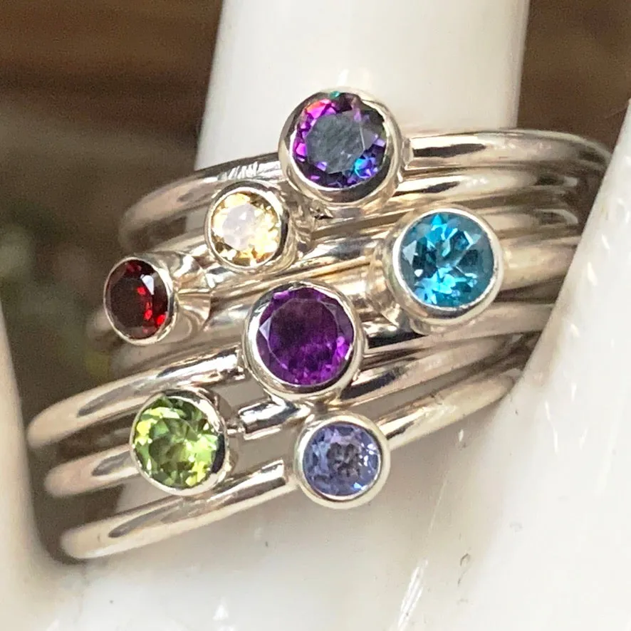 Plain band 4mm round Gemstone stacking rings. Made to order