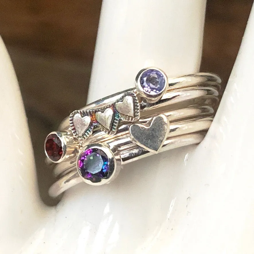 Plain band 4mm round Gemstone stacking rings. Made to order