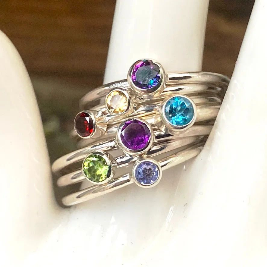 Plain band 4mm round Gemstone stacking rings. Made to order