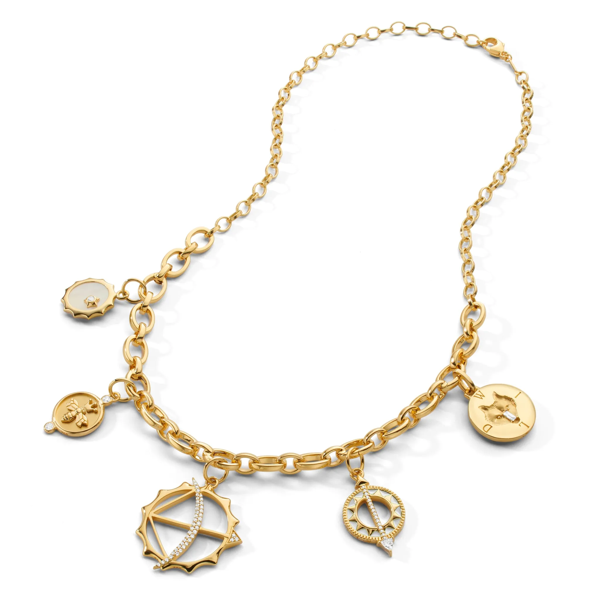 "Audrey" Link Charm Necklace in 18K Yellow Gold