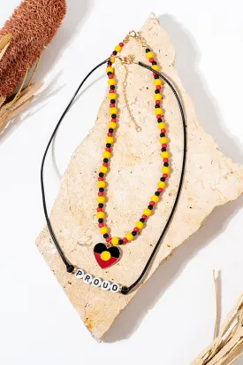 "Raise The Flag" Aboriginal Flag Heart Beaded Necklace