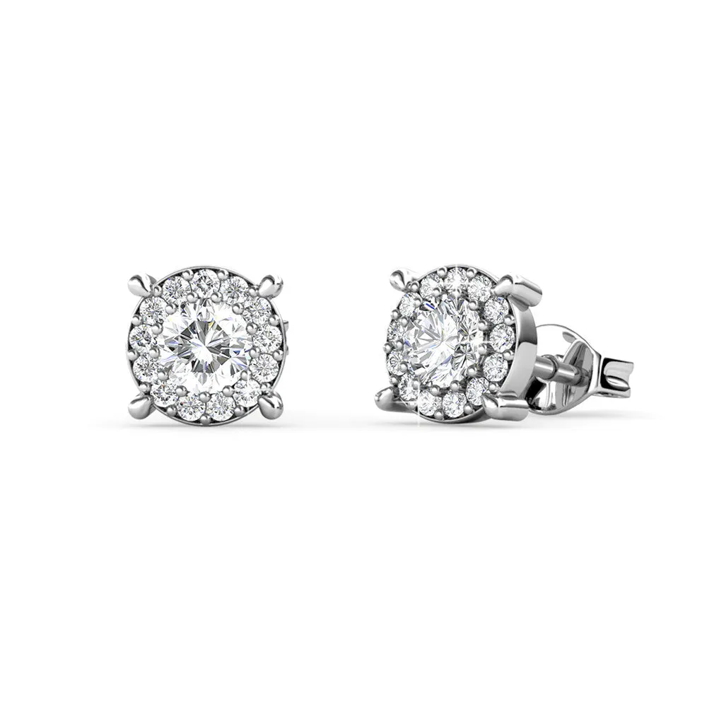 Raylee 18k White Gold Plated Stud Earrings with Round Cut Solitaire Swarovski Crystal