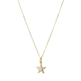 Reclaimed 18K Yellow Gold and Round Diamond Star Charm, 6 Diamonds