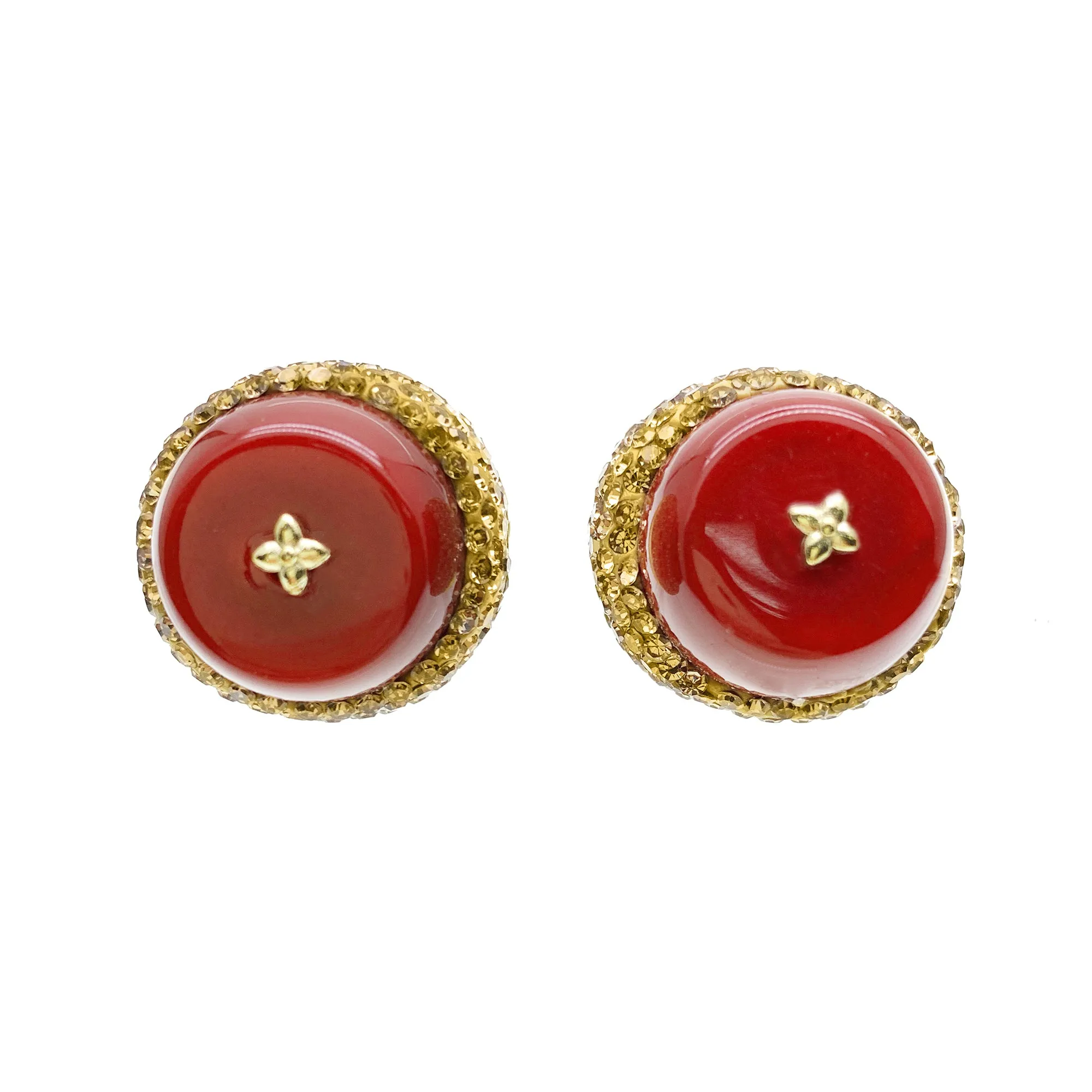 Red Coral Rhinestone Stud Earrings HE022