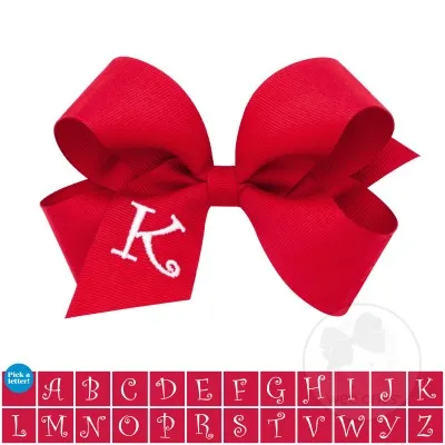 Red with white initial grosgrain bow