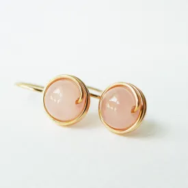 Rose Quartz Wrapped Drop Earrings / 14k Gold-filled