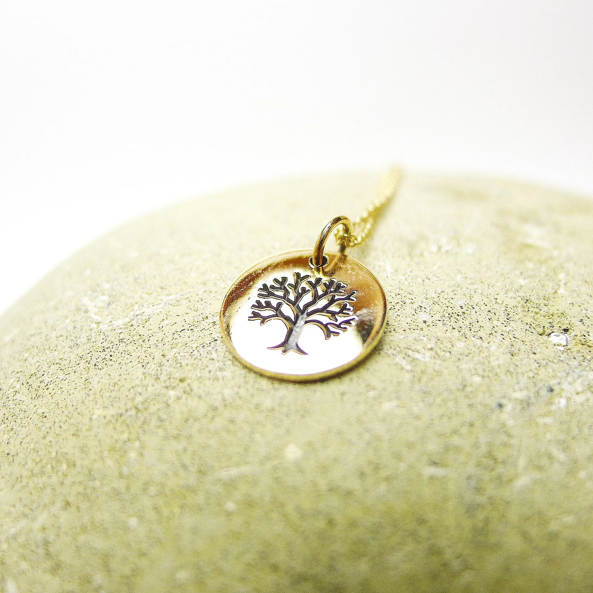 Round Disc with Etched Tree Necklace - Natural Bronze/925Silver