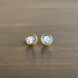 Round Mother of Pearl Cameo Stud Earrings