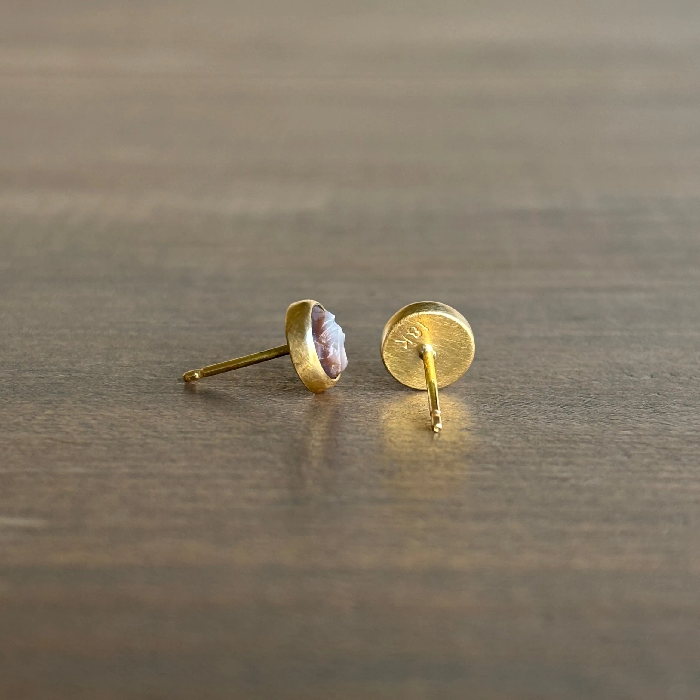 Round Mother of Pearl Cameo Stud Earrings