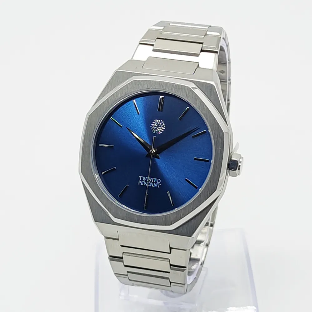 Silver & Navy Stainless Steel Watch