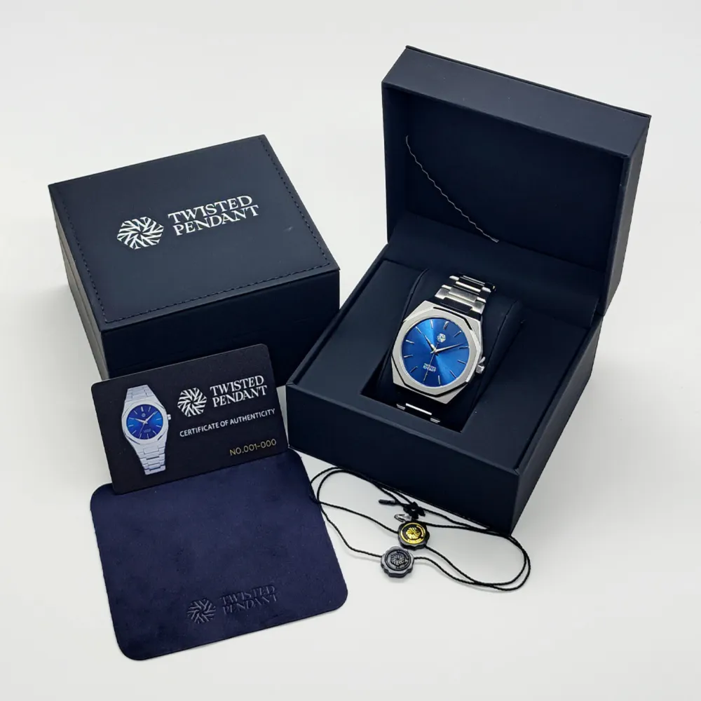 Silver & Navy Stainless Steel Watch