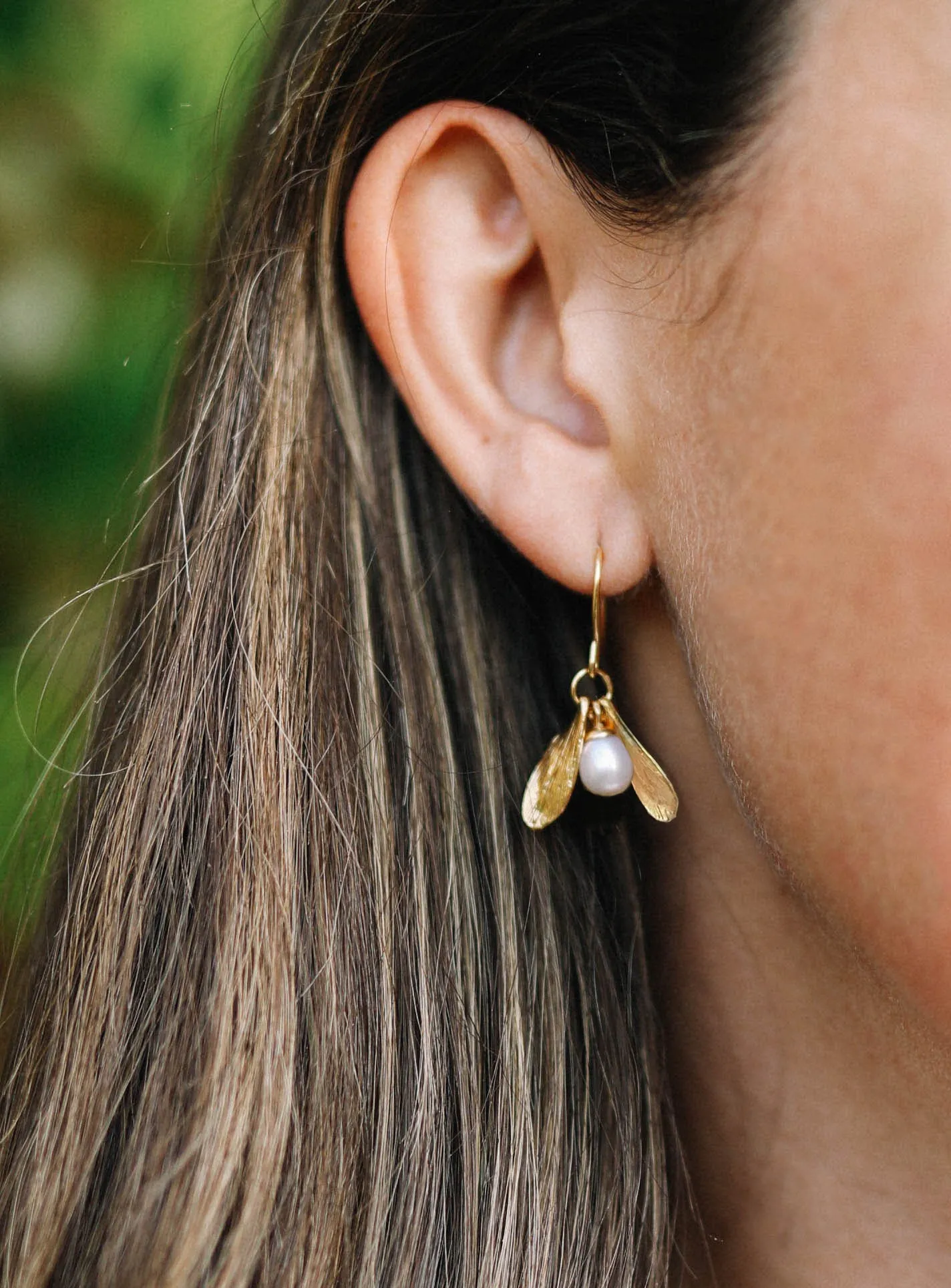 Silver Double Leaf and Pearl Earrings