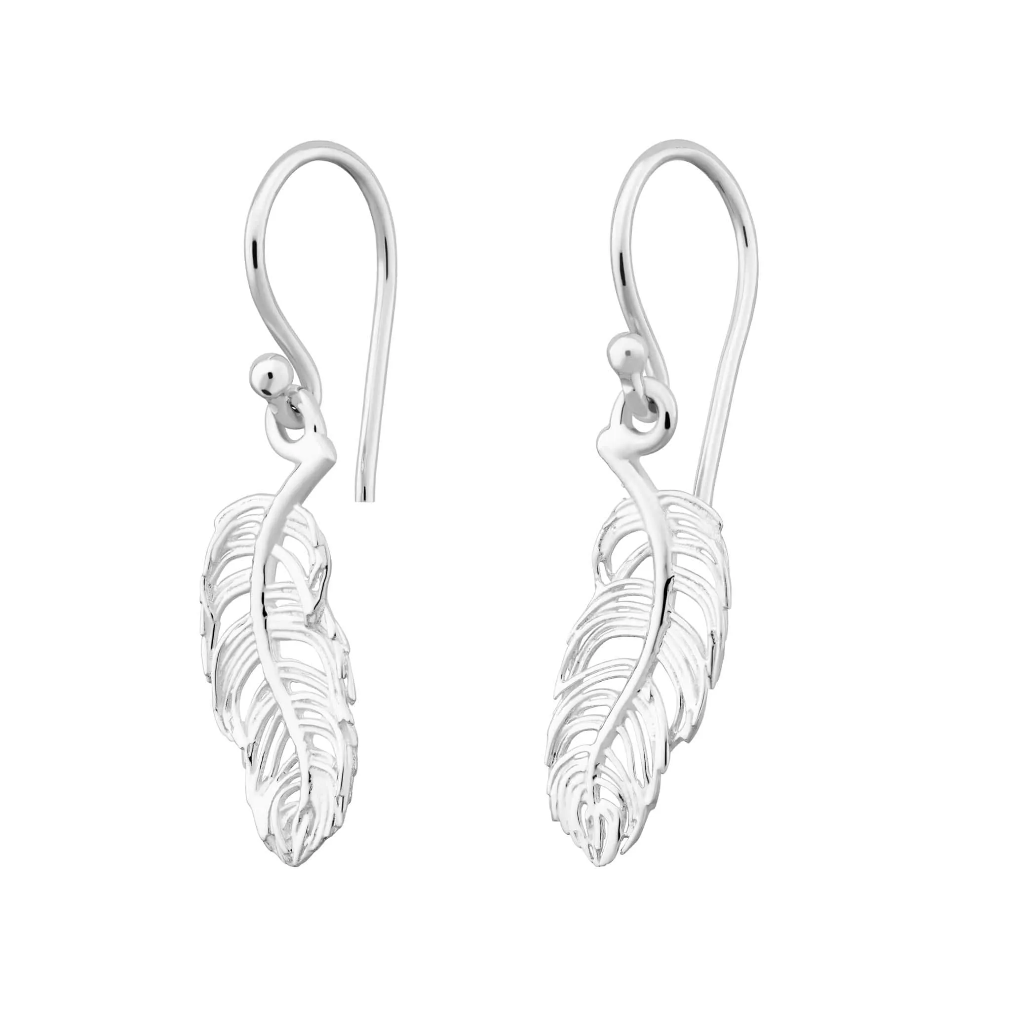 Silver Feather Hook Earrings