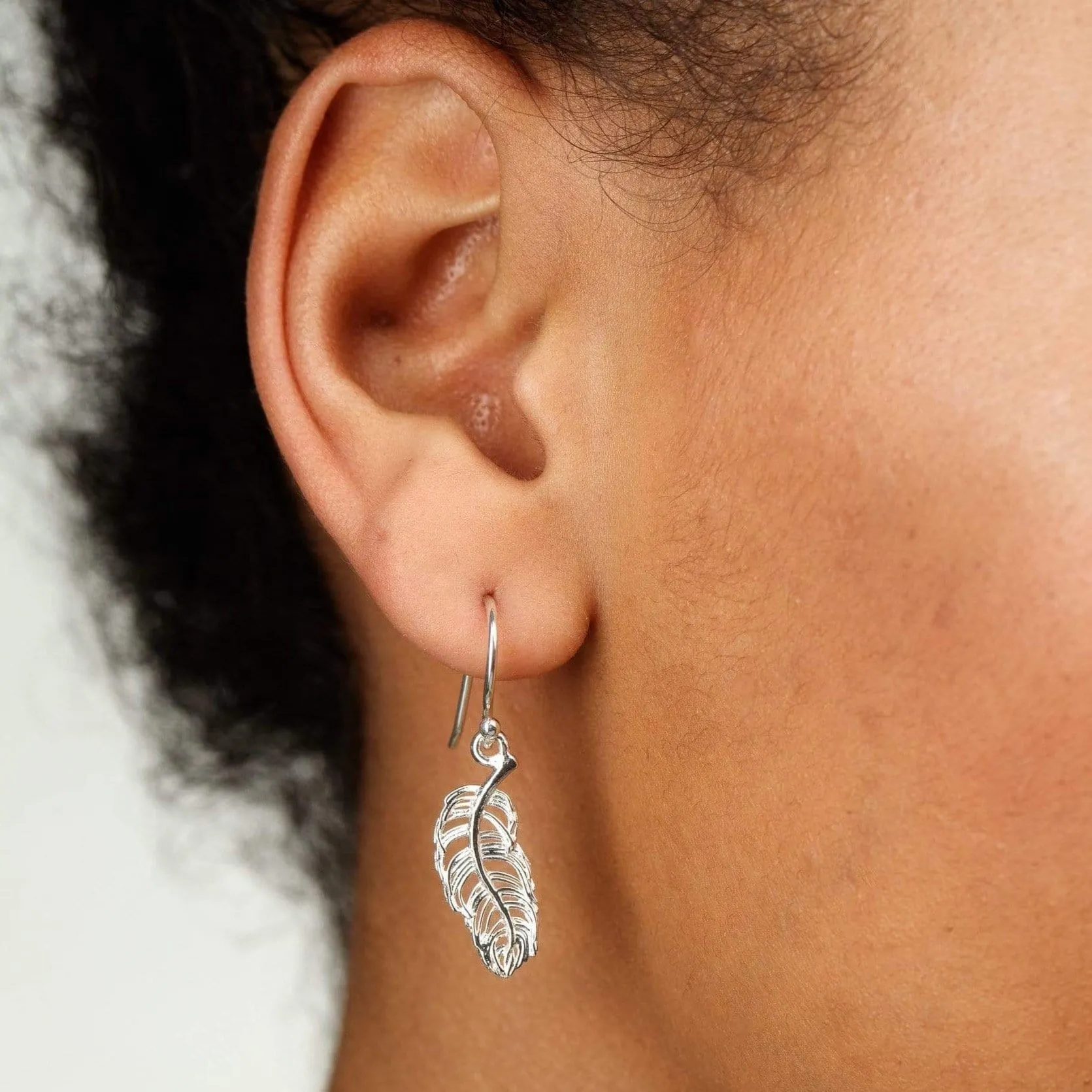 Silver Feather Hook Earrings