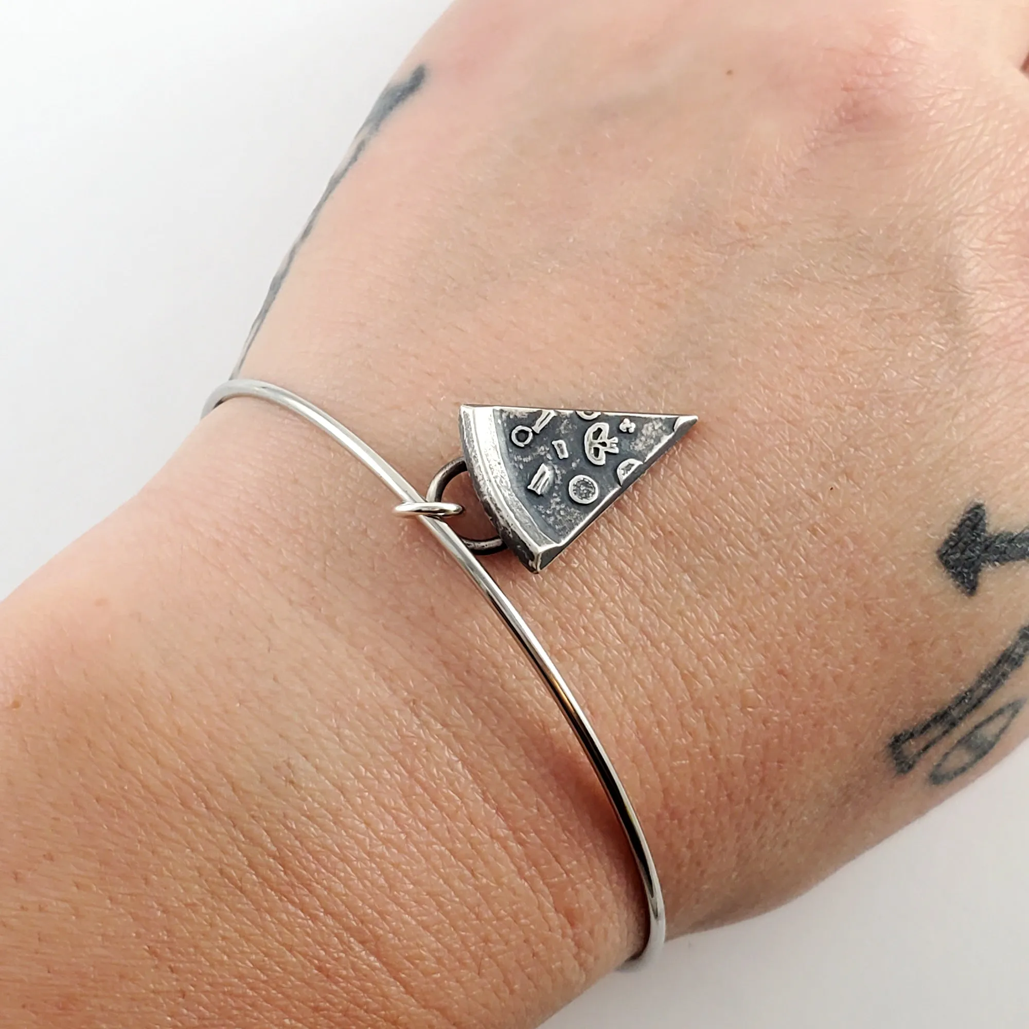 Silver Pizza Slice Coin Charm Bracelet