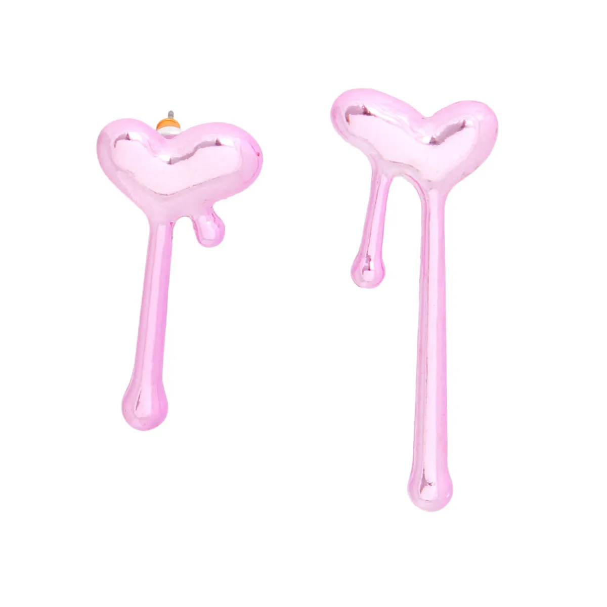 Small Dripping Heart Stud Earrings - Pink