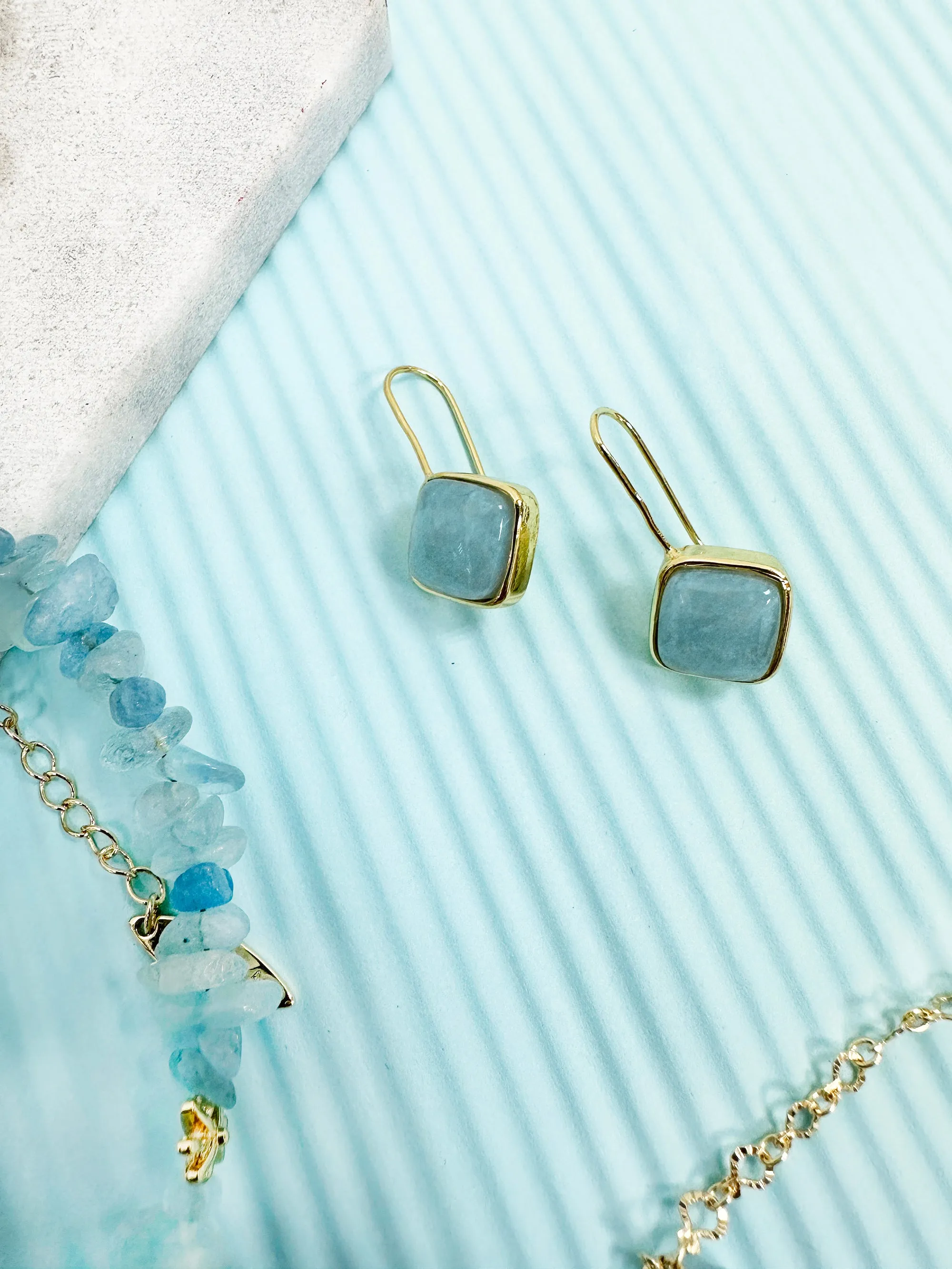 Square Shaped Aquamarine Hook Earrings LE021