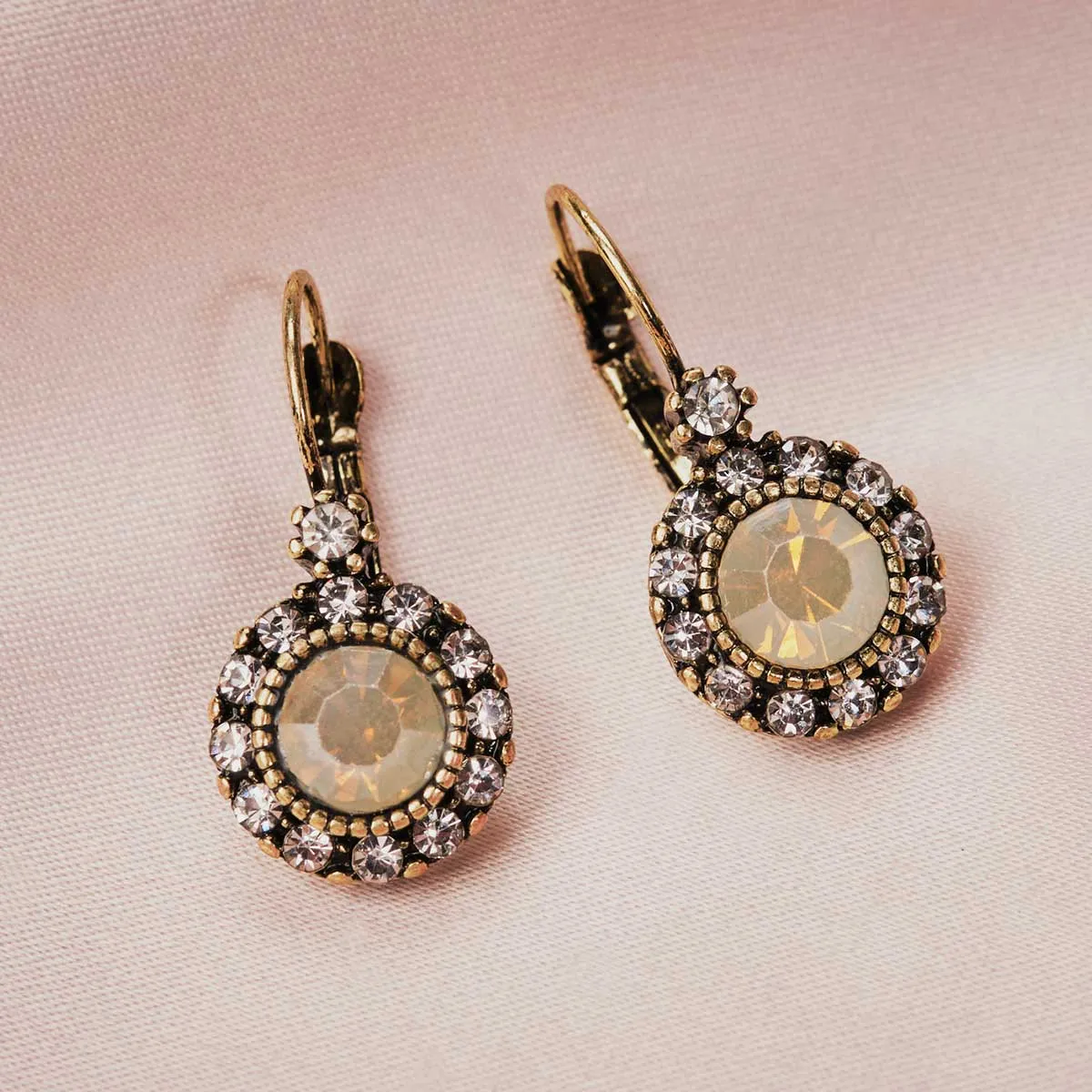 Stone Drop Earrings: French Clip Sand Opal Stone Drop Earrings