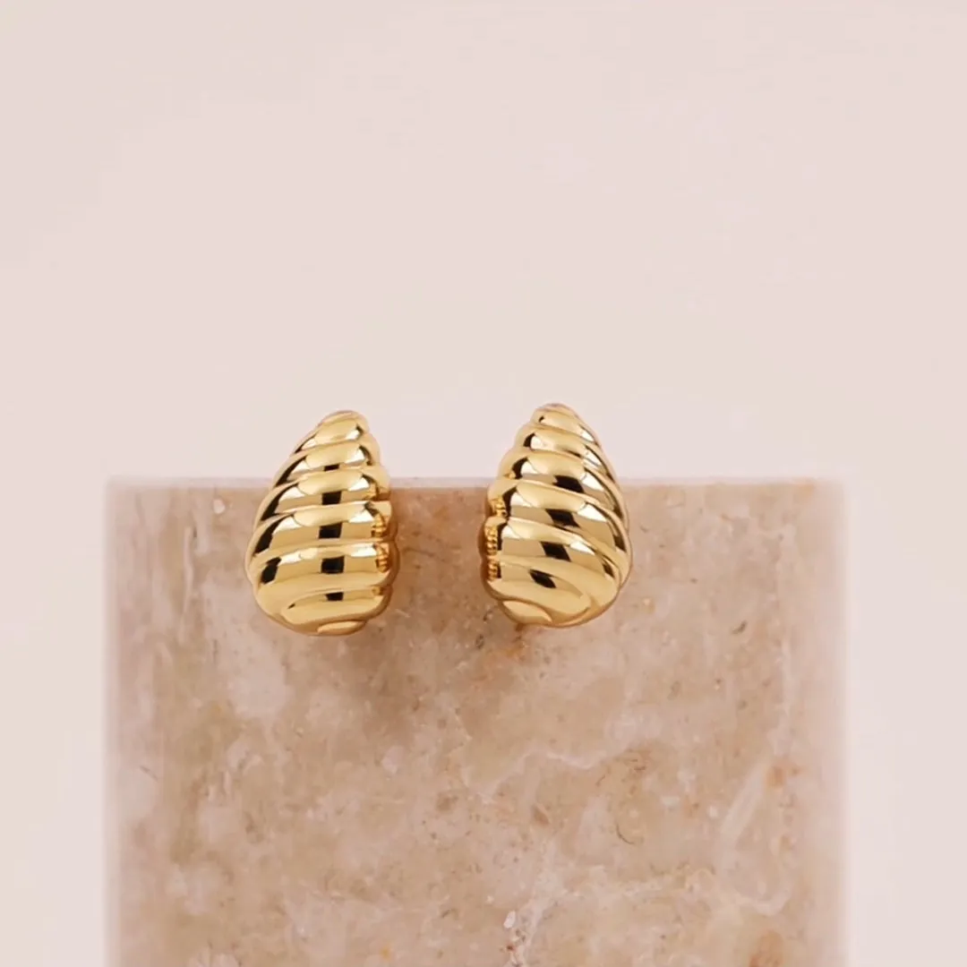 Teardrop Seashell Gold 20mm Stud Earrings