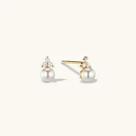 Trinity Pearl Studs in Gold