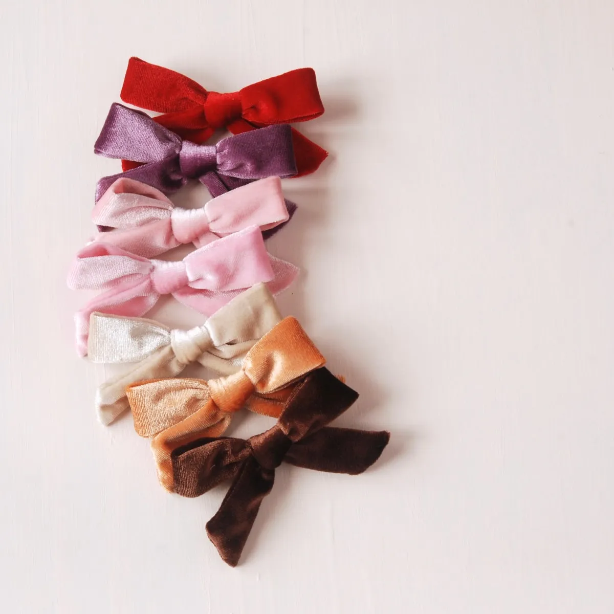 Velveteen Velvet Bow Children's Hair Clips - Blush