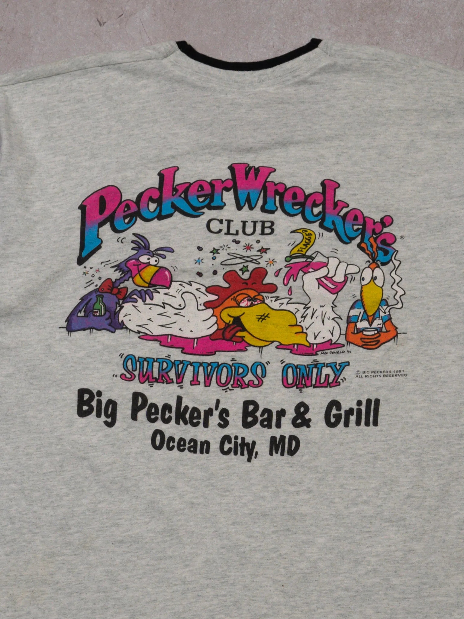 Vintage '91  Big Pecker's Bar   Grill Survivors Tee (L)