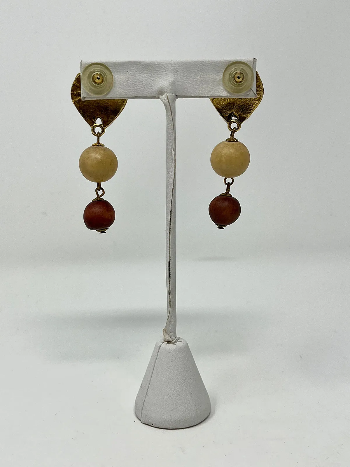 Vintage Gold & Brown Post Drop Earrings