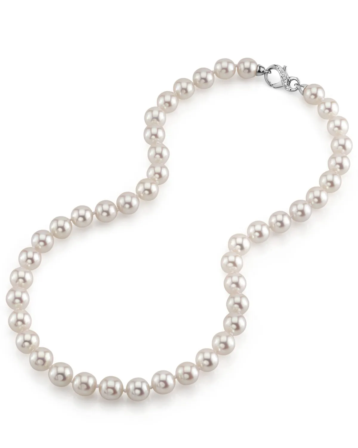 White Japanese Hanadama Akoya Pearl Necklace, 9.0-9.5mm